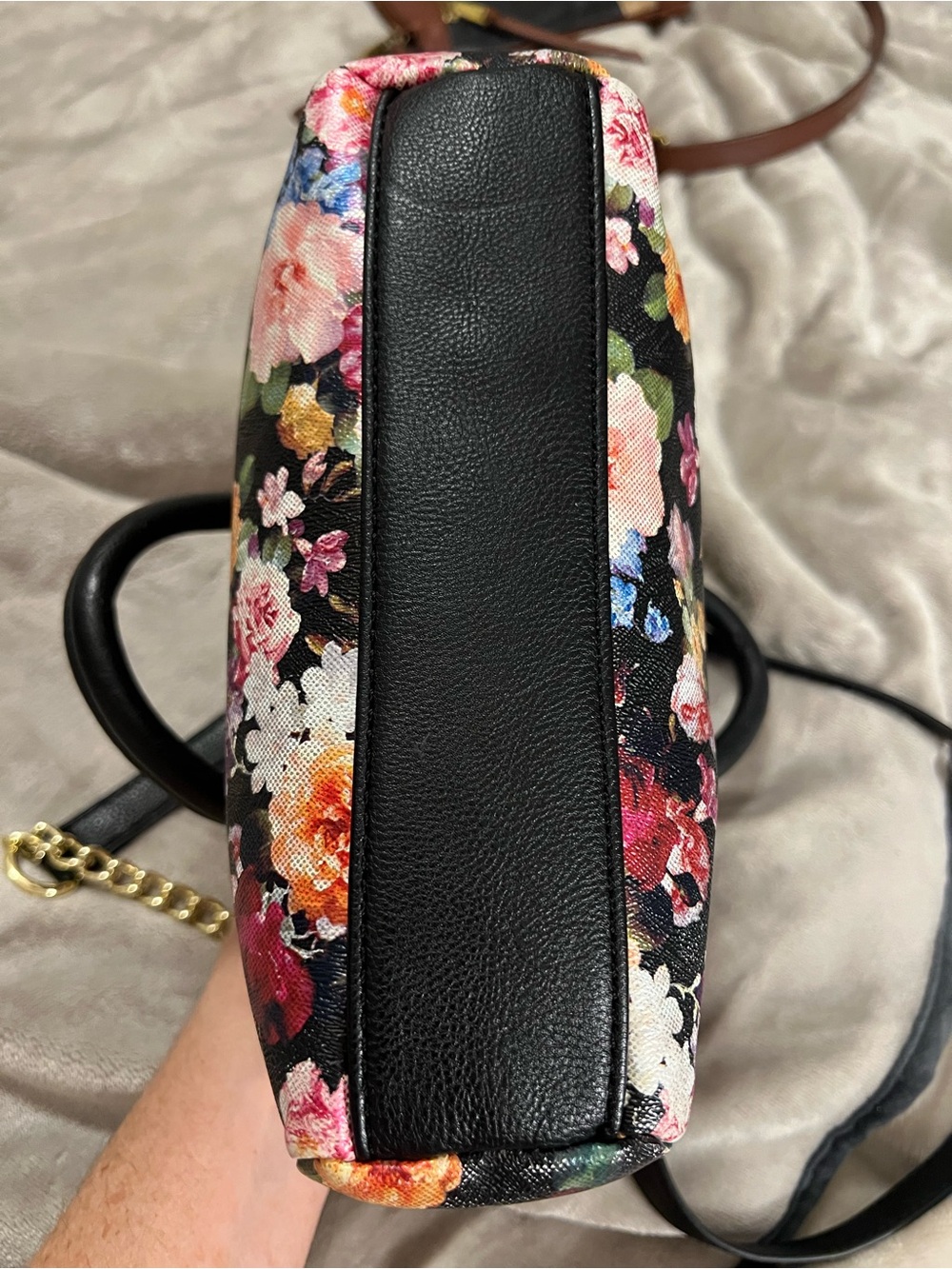 Betsey Johnson Black & Pink Floral Satchel Crossbody - Picture 7 of 8